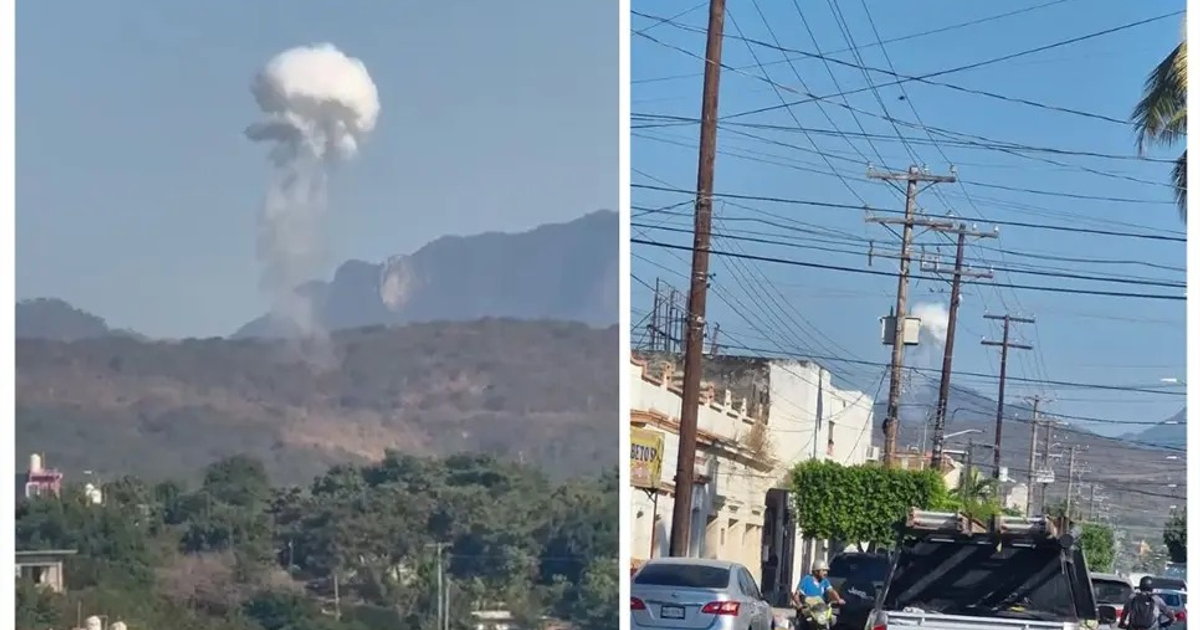 Montañas con humo al lado de calles urbanas en Escuinapa, reflejando explosiones reportadas.
