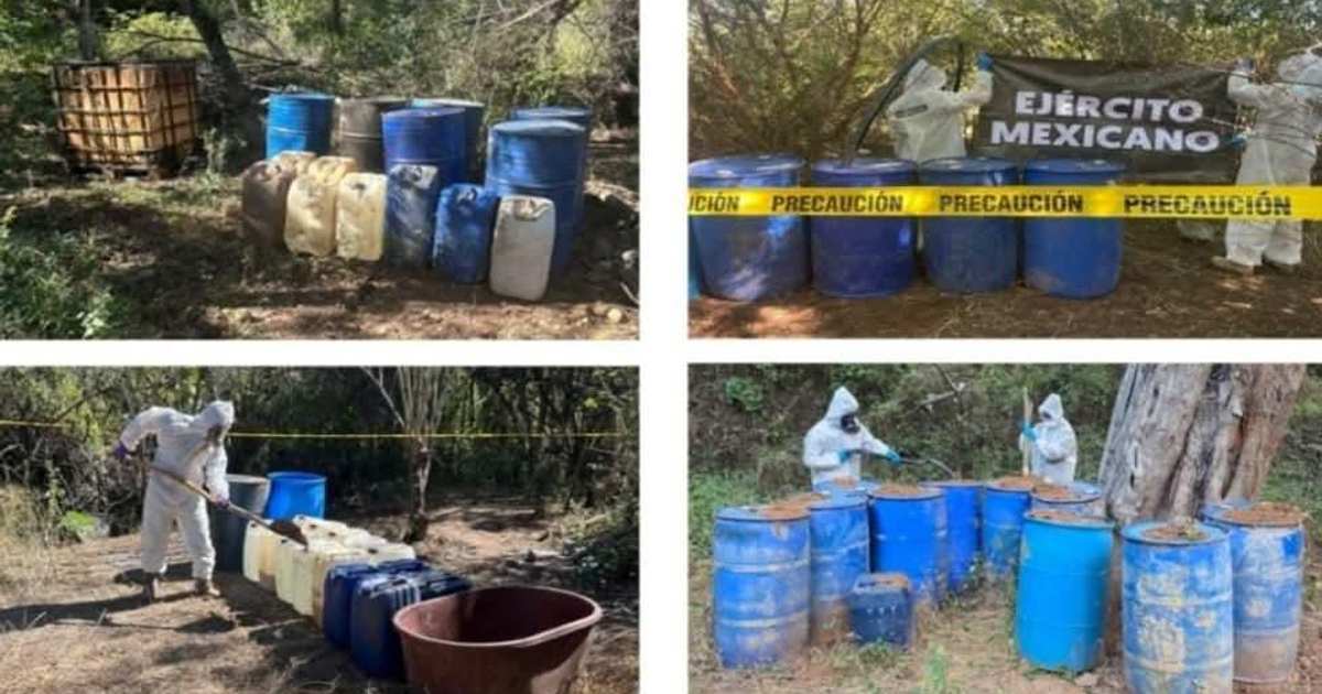 Miembros del Ejército Mexicano trabajando en la destrucción de materiales químicos peligrosos en Cosalá