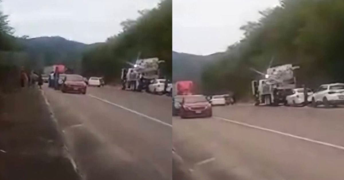 Incidente carretero en Durango-Mazatlán cerca de Mesillas, camion y personas presentes