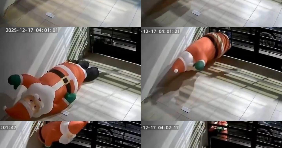 Capturas de cámara de seguridad mostrando robo de inflable de Santa Claus en Nuevo León