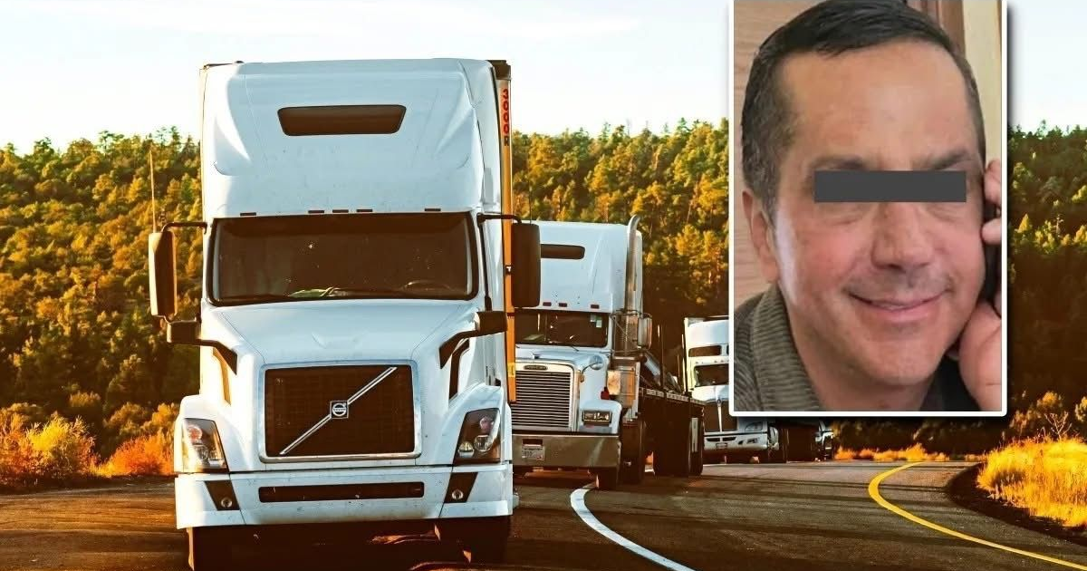 Camiones en carretera con retrato de una persona hablando por teléfono; conexión con Mauricio Quintanilla.