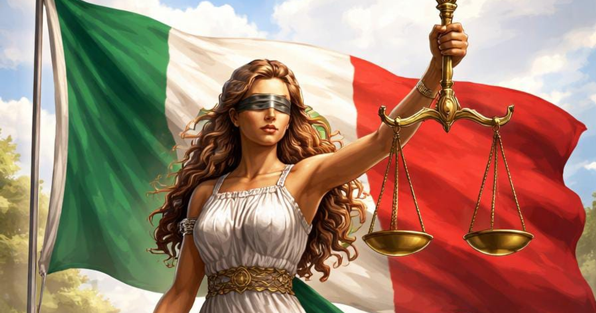 Escultura de Justicia con balanza y bandera de México, simbolizando igualdad en justicia