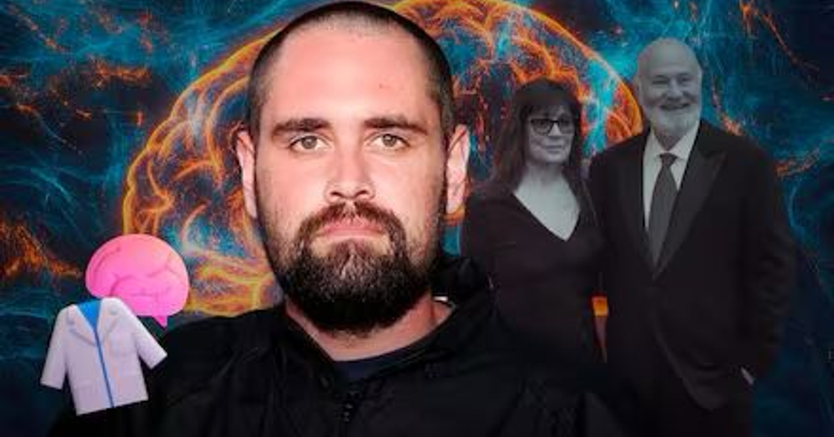 Hombre reflexivo frente a un fondo de cerebro abstracto, evocando conexiones con ciencia y psicología.