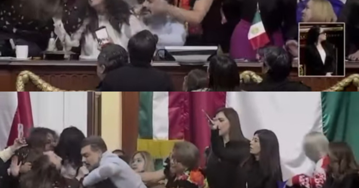 Diputados del PAN y Morena enfrentándose en el Congreso de la CDMX