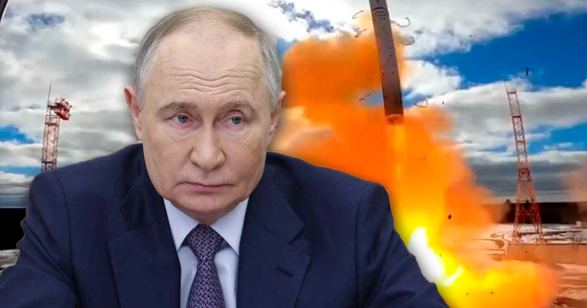 Figura con lanzamiento de cohete y explosión, reflejando tensiones entre Rusia y Ucrania