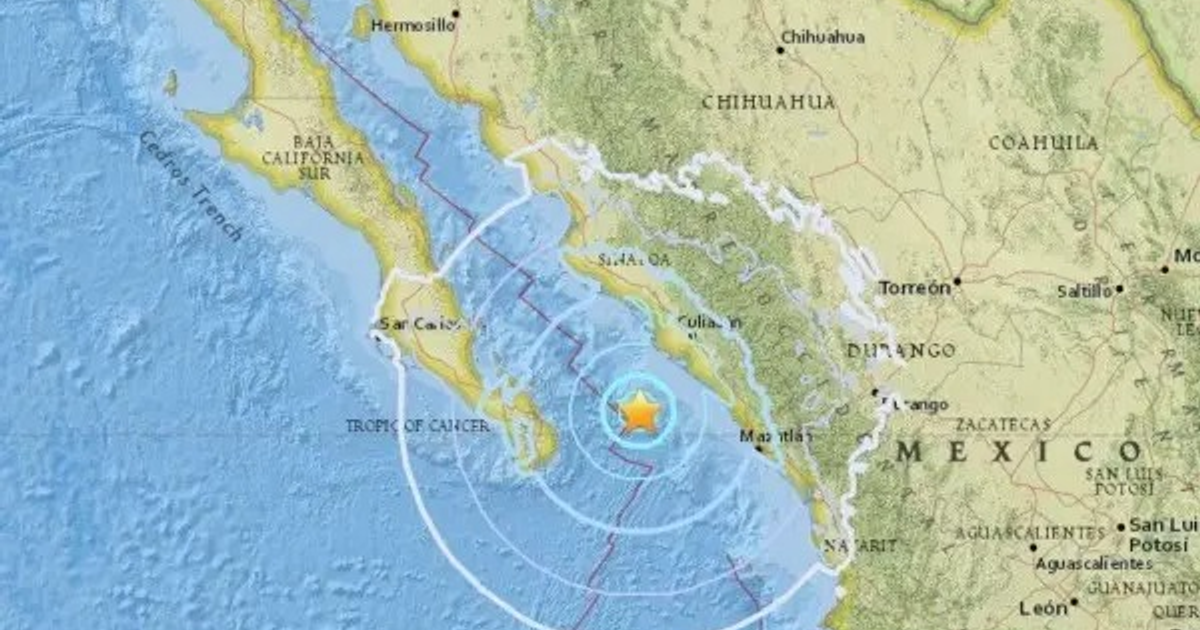 Mapa de la Trinchera de Cedros con epicentro de sismo en México
