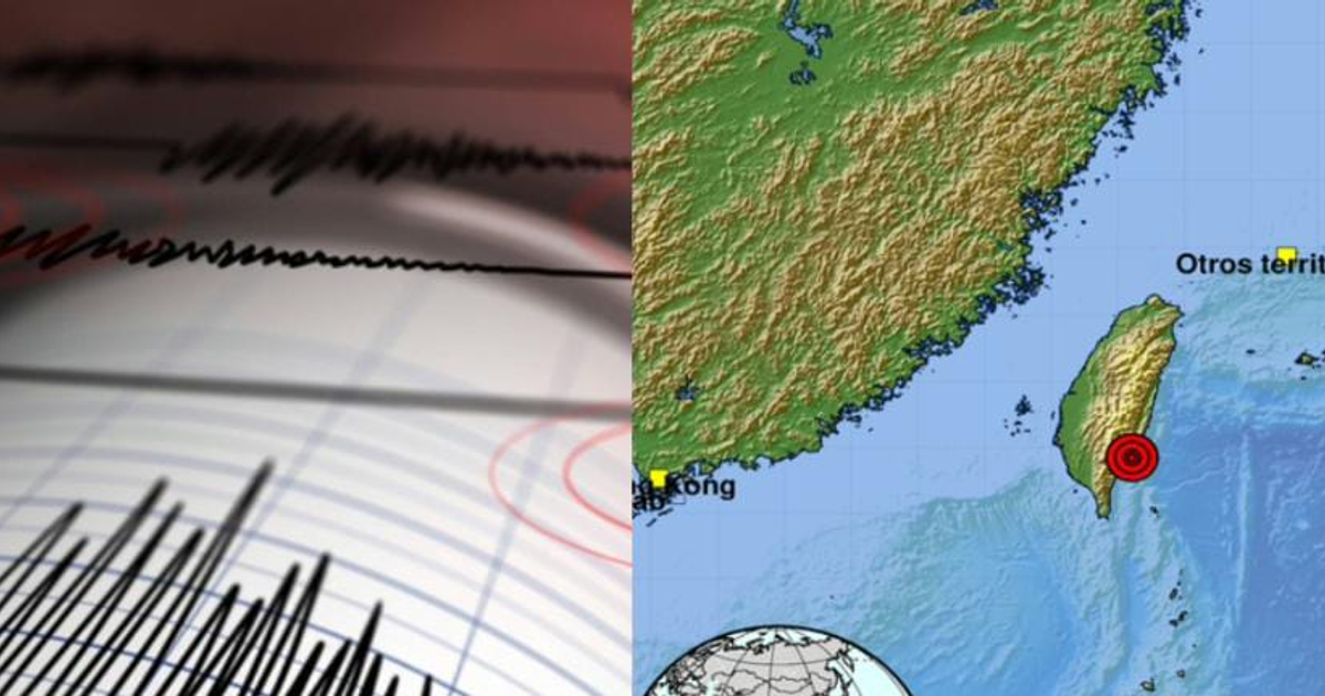 Gráfico de sismógrafo y mapa del epicentro del terremoto en Taiwán, Taitung