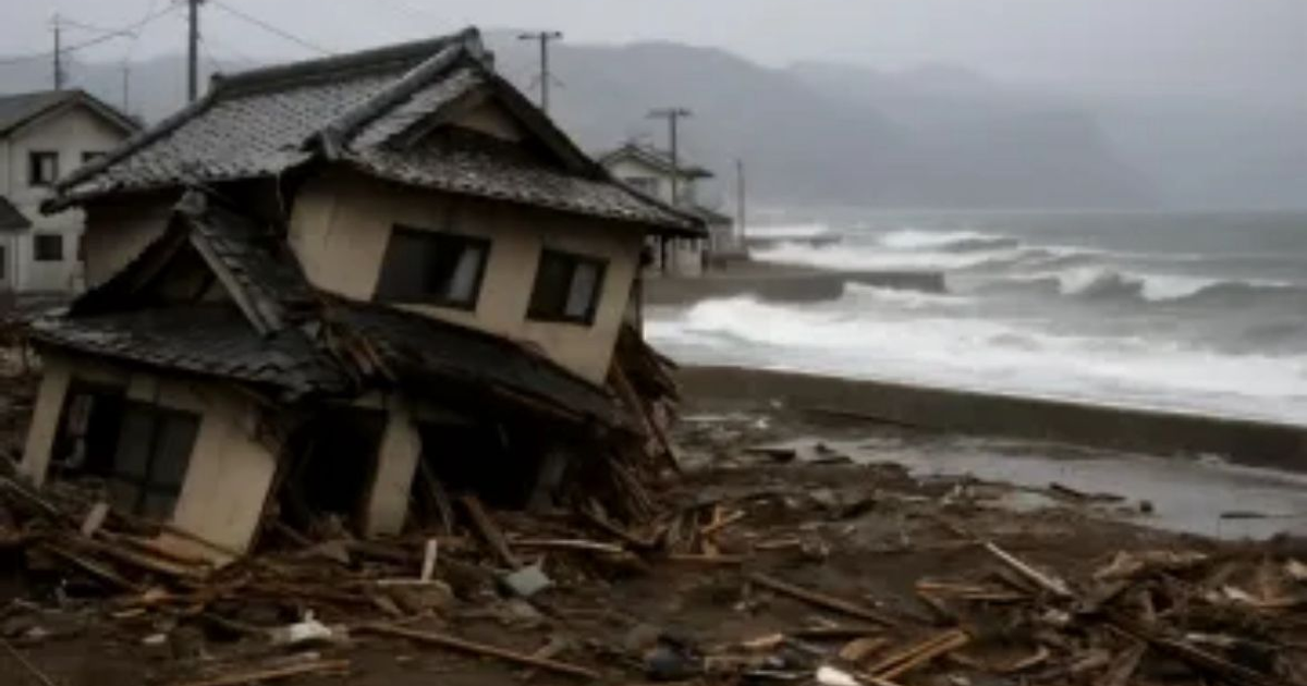 Casa dañada rodeada de escombros tras tsunami en Japón