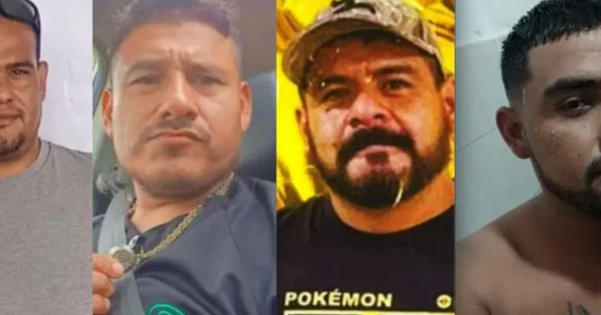 Retratos serios de cuatro hombres relacionados con desapariciones en Reynosa-Oaxaca