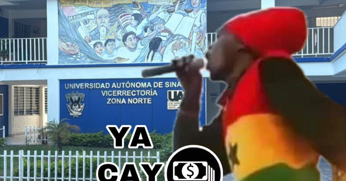 Joven rapero delante del edificio muralado de la Universidad Autónoma de Sinaloa.