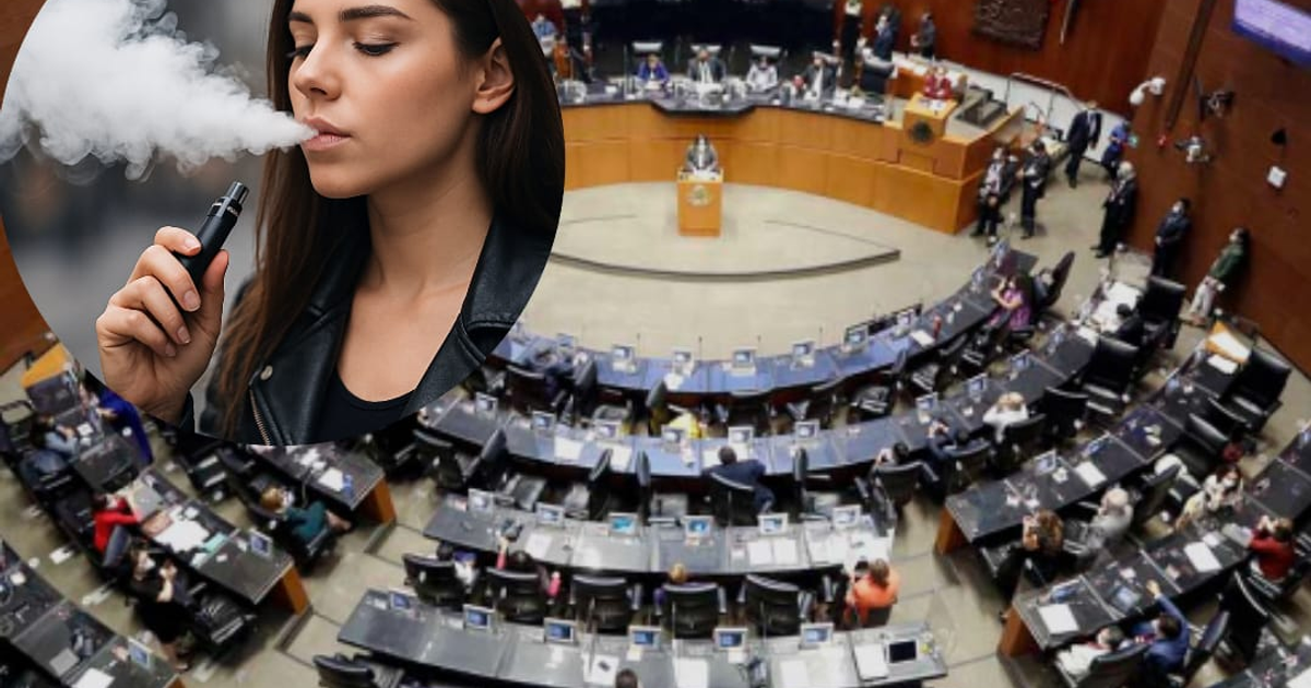 Persona vapeando frente a escena legislativa en México