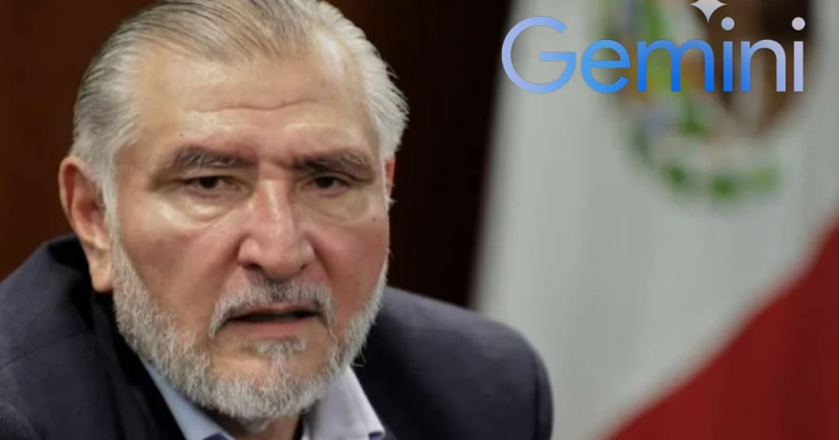 Hombre canoso en un entorno profesional con bandera mexicana y logo de Gemini