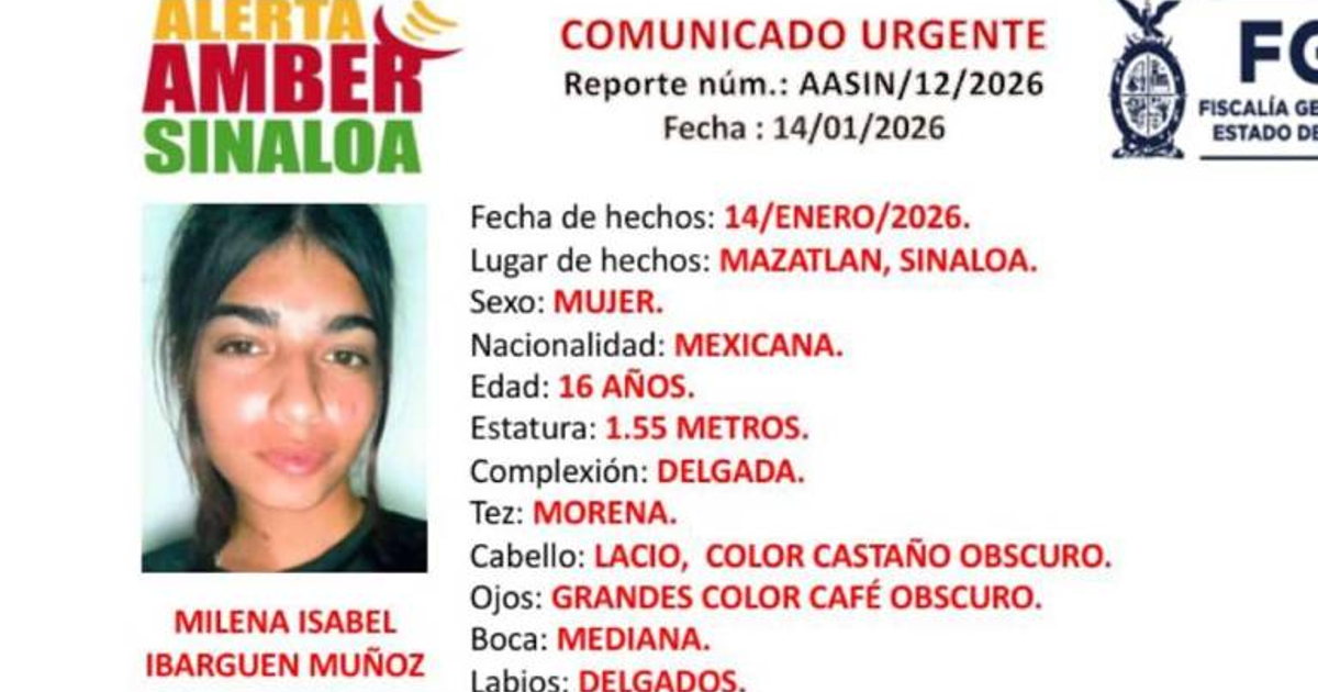 Comunicado de Alerta Amber: Milena Isabel Ibarguen Muñoz desaparecida en Sinaloa