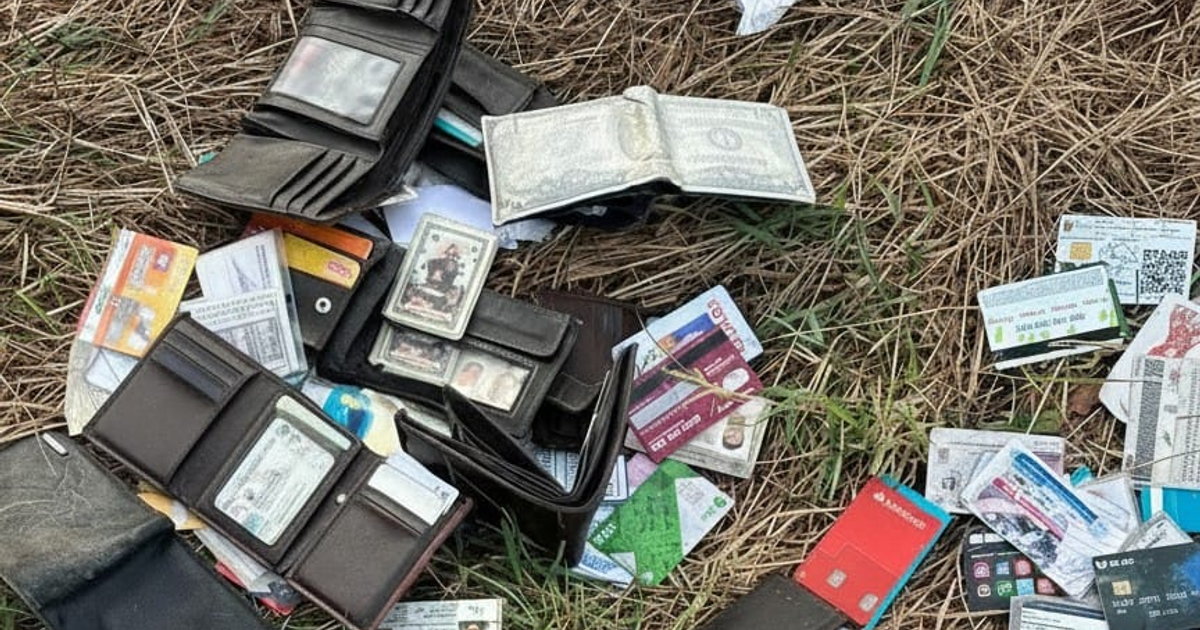 billeteras y documentos esparcidos sobre terreno de hierba cerca de la carretera México 15