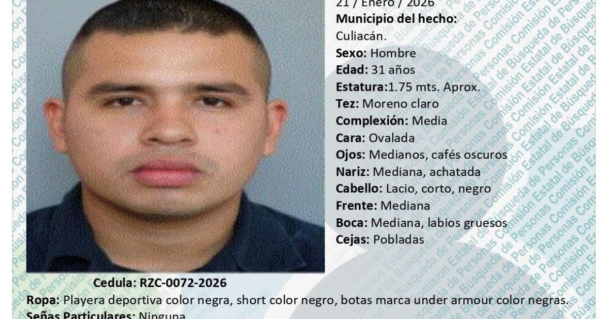 Documento de búsqueda del policía César Eduardo desaparecido en Culiacán
