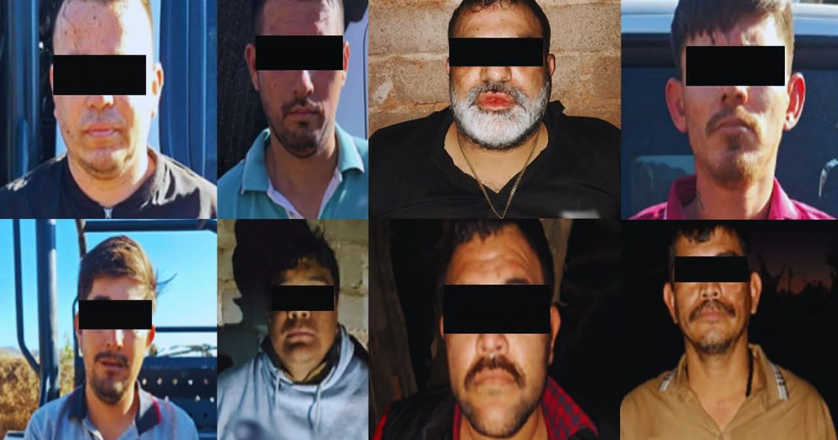 Collage de retratos anónimos con cintas negras cubriendo los ojos, relacionados con un operativo policial en Sinaloa.