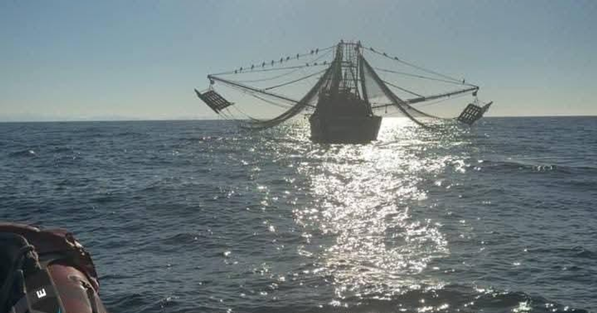 Barco pesquero con redes en el agua bajo la luz del sol en Mazatlán.