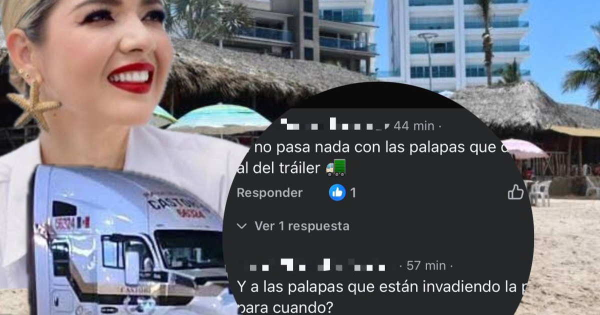 Mujer sonriente frente a playa mazatleca, tras incidente de tráiler varado