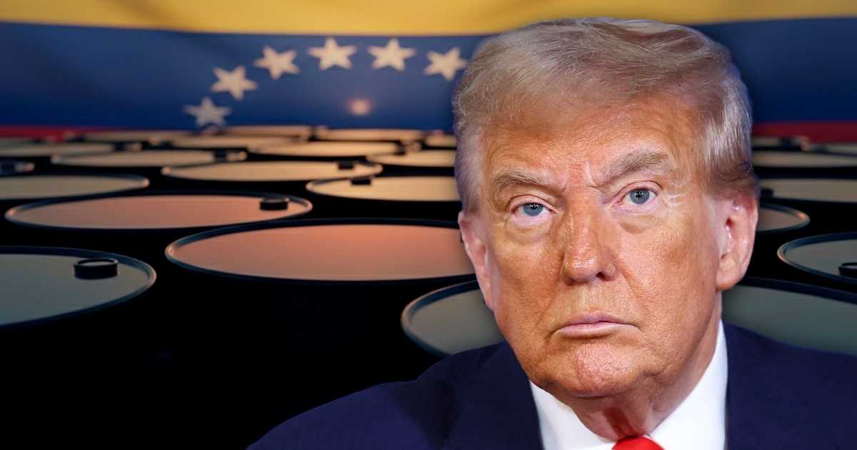 Persona seria frente a la bandera de Venezuela y barriles, operativo sobre Maduro