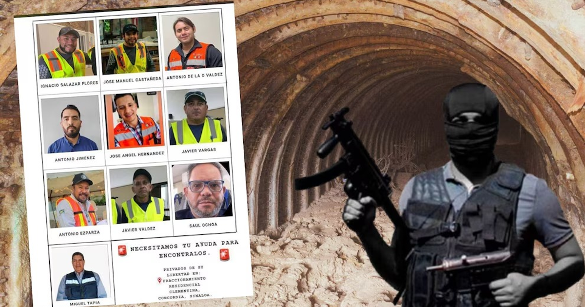 Póster de mineros desaparecidos con figura armada.