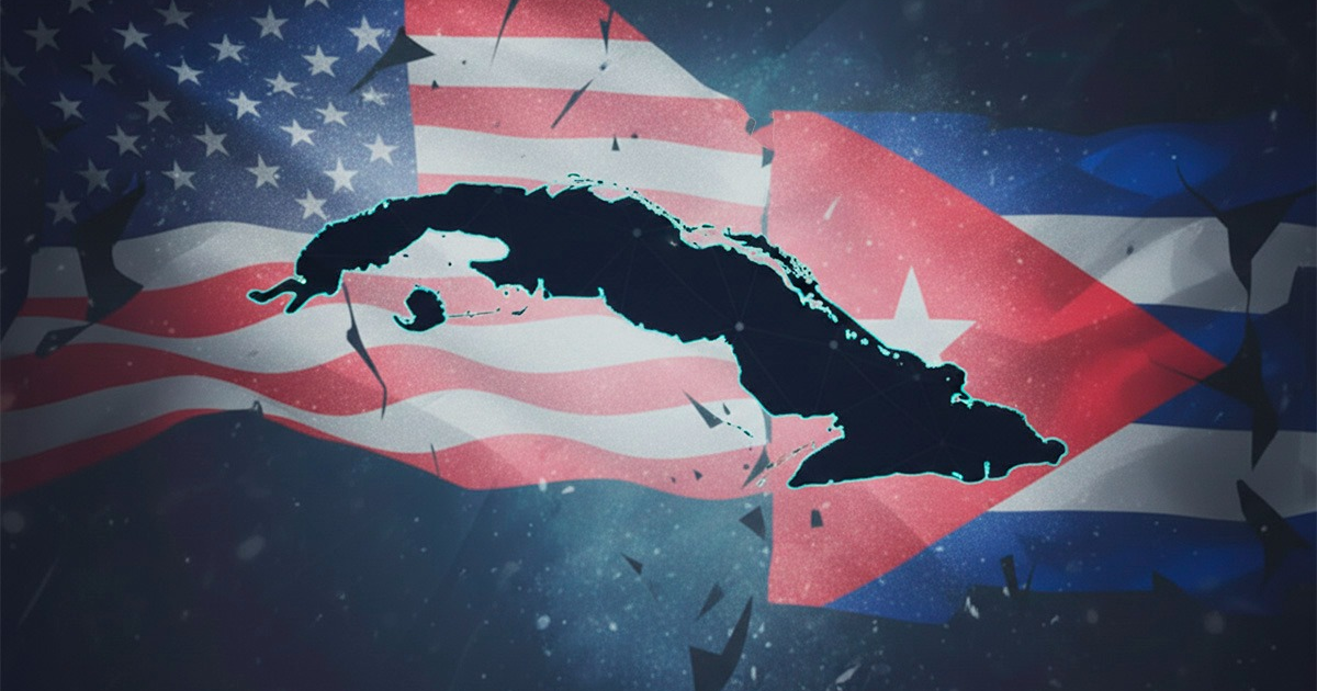 Mapa de Cuba sobre banderas de EE.UU. y Cuba.