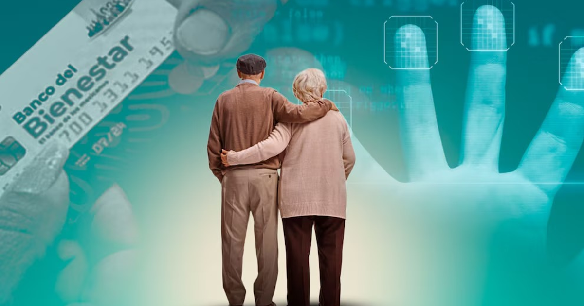 Adultos mayores con tarjeta y huellas digitales.