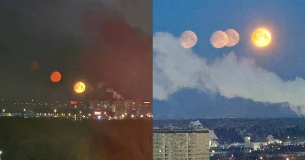 Varias lunas visibles en cielo nocturno ruso.